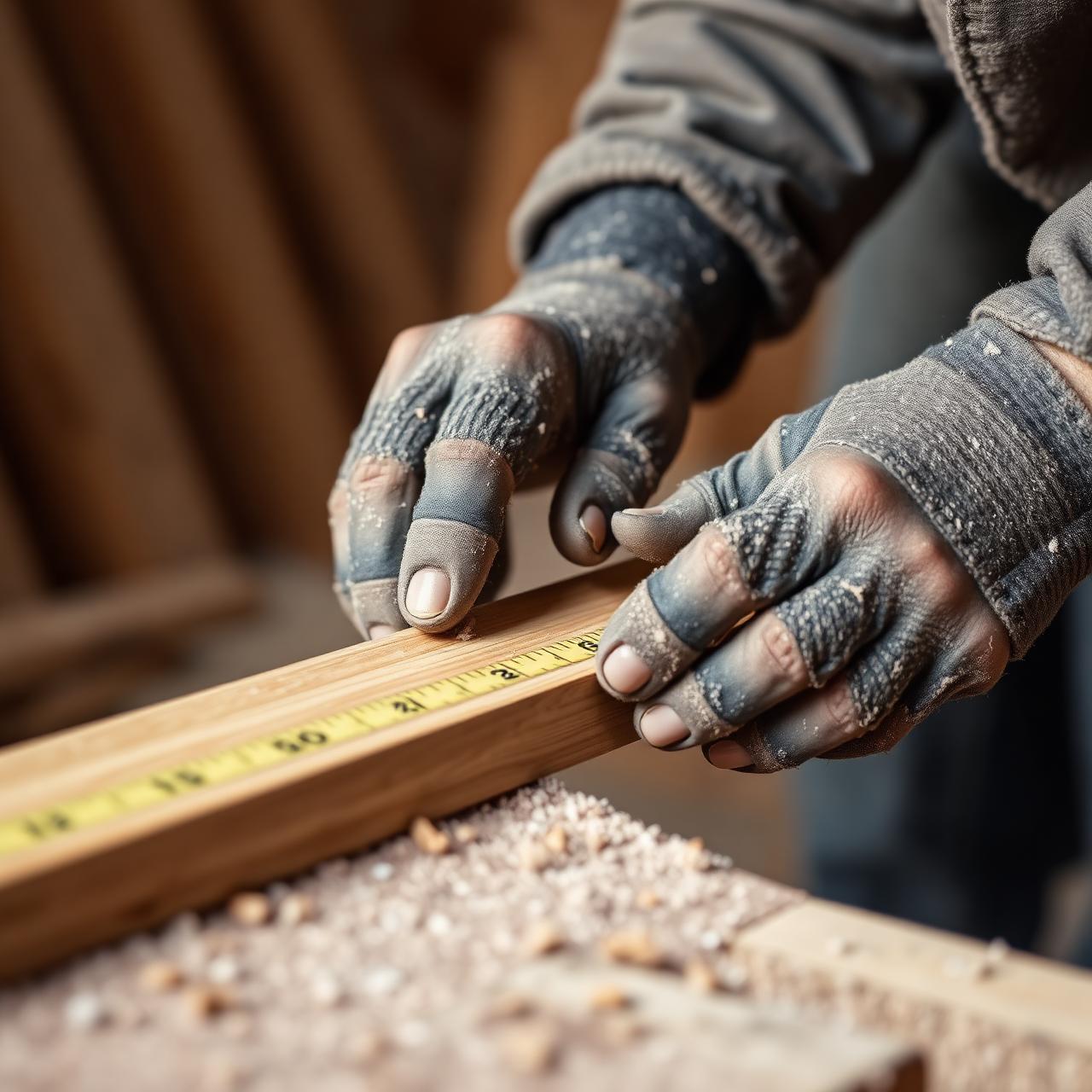 Craftsman measuring lumber on a Fulford Construction job site